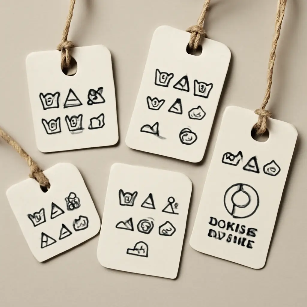 Clothing tags showing care symbols and OEKO-TEX certification tag