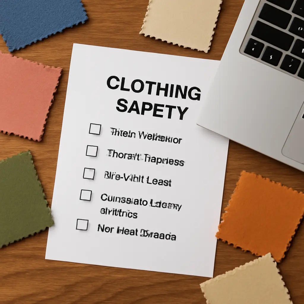 Checklist on paper for verifying clothing safety while shopping online